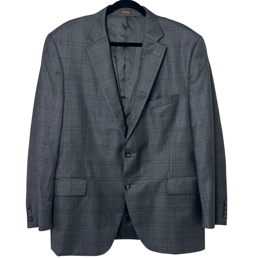 Peter Millar Gray Plaid Wool 2-Button Sport Coat Blazer 44R